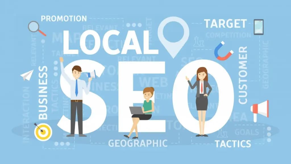 What is local SEO — illustrated map showing local business search results on a smartphone